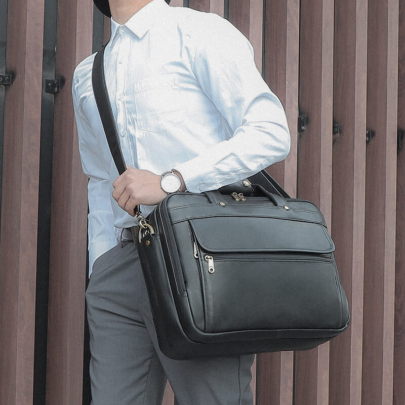 A Man Wearing Briefcase Laptop Bag with Crossbody Style A Man Wearing Briefcase Laptop Bag Crossbody