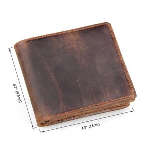 High end men's leather wallet front view - size marked