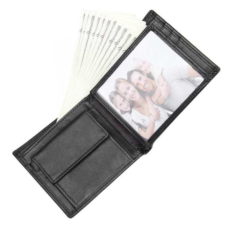 Full Grain Leather Mens Wallet Interior Coin Pocket and Photo Window Full grain leather men's wallet interior coin pocket and transparent photo window view