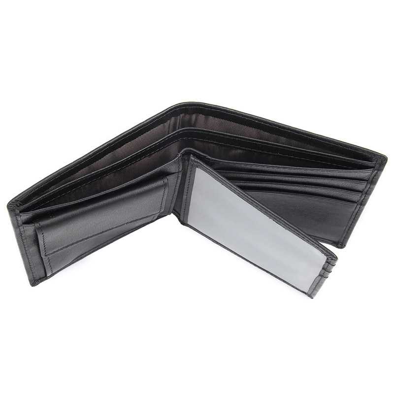 Full Grain Leather Mens Wallet Open Vertical Full grain leather mens wallet fully open - vertical view