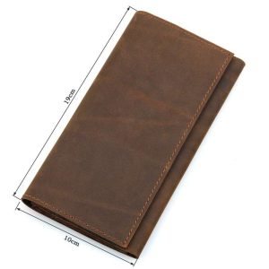 Leather long wallet front view - size marked