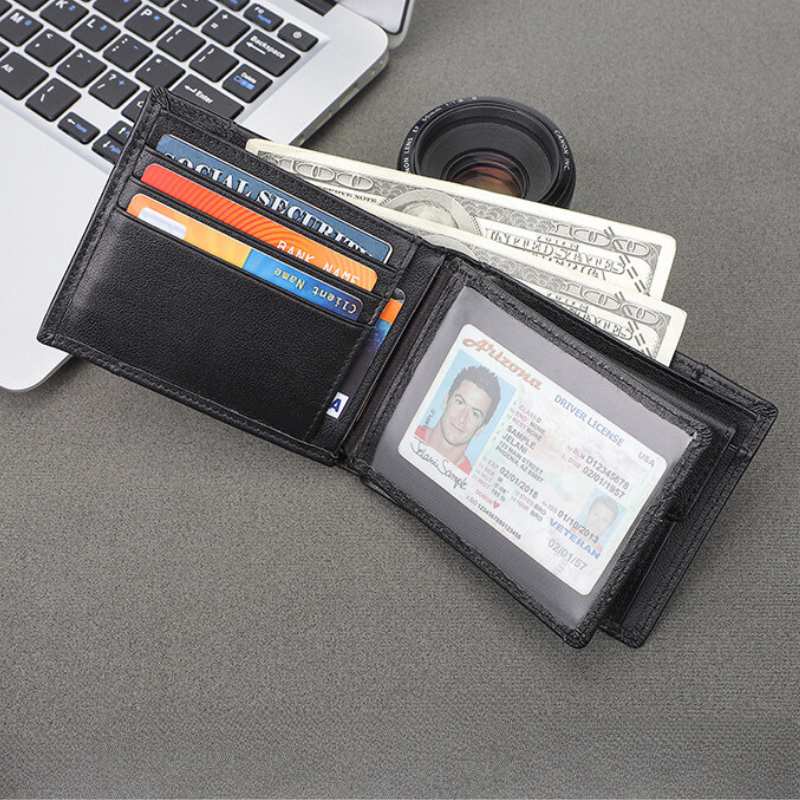 Leather Slim Wallet Mens Interior View - Cards Slots Leather slim wallet mens interior view - cards slots