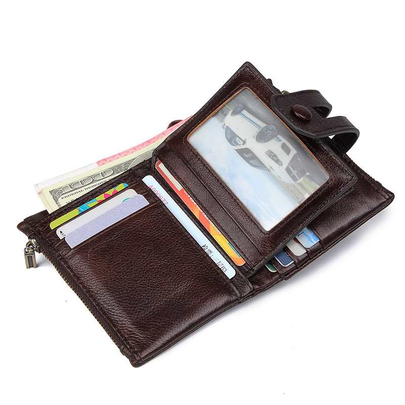 Mens Leather Wallet with Coin Pocket Card Slots and Transparent ID Window Mens leather wallet with coin pocket six card slots and one transparent ID window view