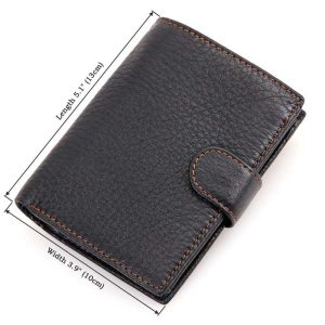 Mens Trifold Leather Wallet with Snap Closure Front Mens trifold leather wallet with snap closure