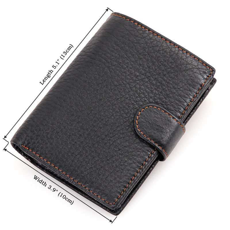 Mens Trifold Leather Wallet with Snap Closure Front Mens trifold leather wallet with snap closure