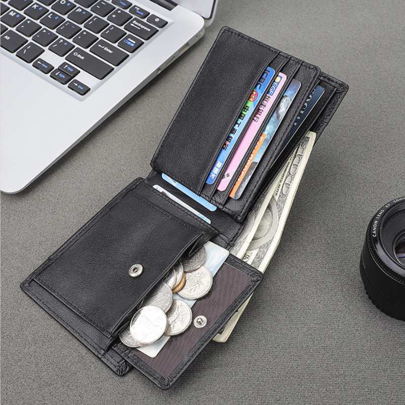 Slim Leather Wallet Mens Interior View - Coin Pocket Slim leather wallet mens interior view - coin pocket