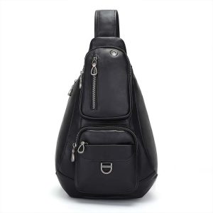 Leather sling backpack front view
