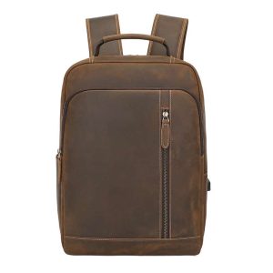 Leather travel backpack front view