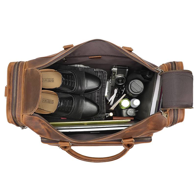 Leather Weekender Bag Inside Compartment View Leather weekender bag inside compartment view