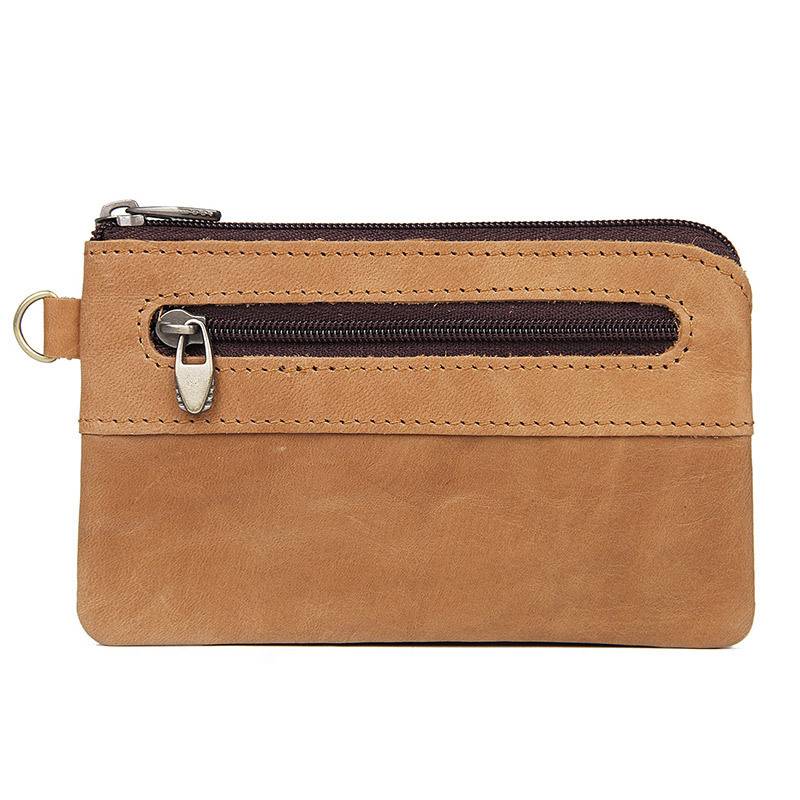 Leather Zip Coin Pouch Brown Color Leather zip coin pouch brown color