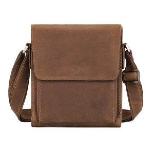 Small leather messenger bag front view